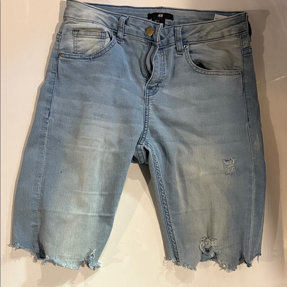 H&M Faded Blue Ripped Denim Shorts